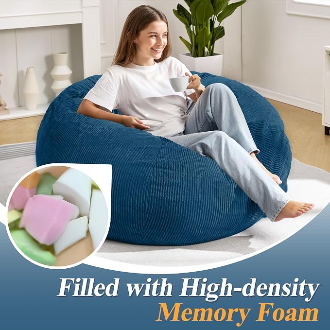 3FT Bean Bag Chair for Adults,3' Big Teardrop Beanbag with Filler | Beanbag Chair with Memory Foam Filled,Bean Bags with Handy Handle&Machine Washable Cover for Living Room,Bedroom-Dark Blue - Image 4