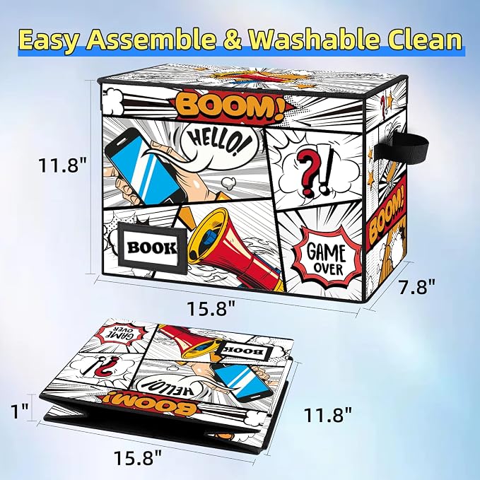 2 Pack Comic Book Storage Box, Collection Comic Protector Organizer, 15.8" X 7.8" X 11.8", Collapsible Comic Short Box, Holds 160-180 Comic Book, Heavy Duty Comic Book Bin Container Holder - Image 5