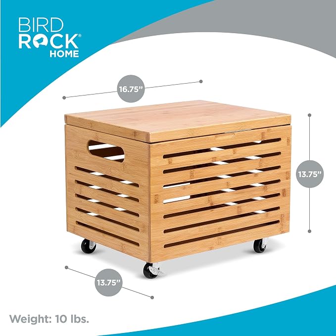 BIRDROCK HOME Bamboo Rolling File Storage Organizer Box with Lid - Decorative File Cabinet on Wheels, Portable File Box on Wheels, Mobile Filing Solution - Natural | Decorative Bamboo Hanging File Box with Lid and Wheels, Small Filing Cabinet Under Des... - Image 4