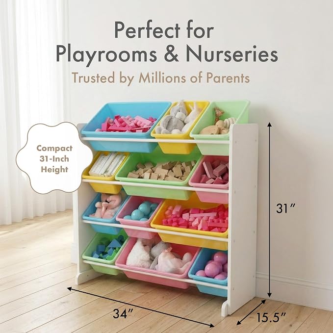 Humble Crew Kids Toy Organizer with 12 Bins, 4 Tier Storage for Playroom - Image 7
