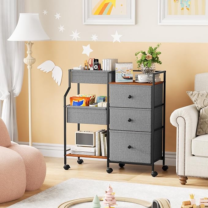 Modanais Baby Diaper Caddy Organizer Rolling Cart with Dividers and Drawers | 3 Tier Rolling Cart, Easy To Assemble, Mobile Utility Cart with Wheels for Nursery, Bedroom, Changing Table & Crib - Image 6