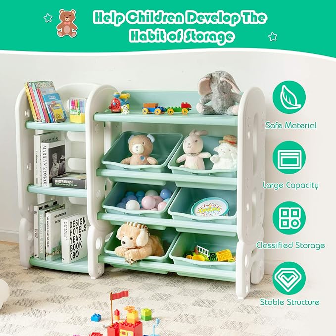 Costzon Toy Storage Organizer, 4-Tier Toy Shelf w/ 6 Removable Plastic Bins for Books Toys, Toddler Toy Bookcase Toy Rack for Playroom, Kids Room, Bedroom, Daycare, Nursery - Image 5