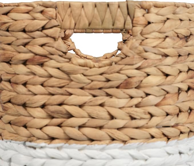 happimess Avery 3-Piece Cylinder Nesting Baskets 13", White/Natural | Hyacinth, Bohemian Cottage Style, Handwoven Wicker, Iron Metal Frame, Decorative Storage For Toys And Books, Built In Handles - Image 4