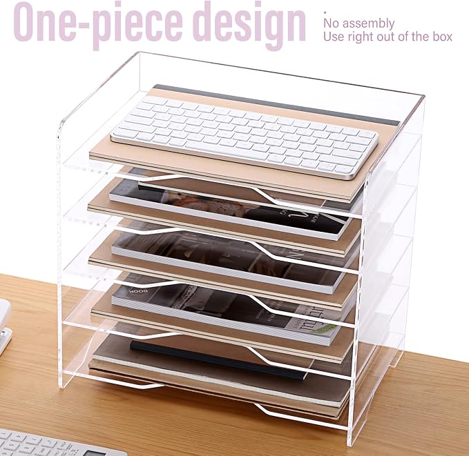 SANRUI Acrylic Paper Organizer Letter Tray for Desk, 5 Tier Enlarged File Sorter,Clear File Holder Desktop Shelf Document Storage for School Office Home - Image 5