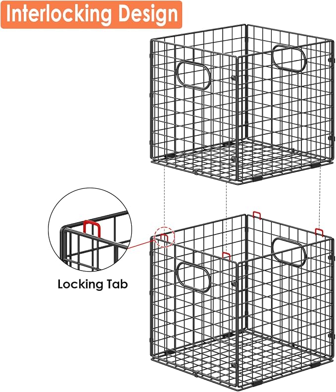Cidaziya 4-Pack Metal Storage Crates, 32QT Stackable Collapsible Storage Bins with Handles, Black Heavy Duty Milk Crates for storage, Car, Garage, Home, Camping, Office - Image 6