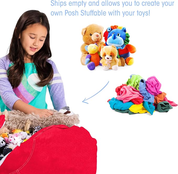 Posh Stuffable Kids Stuffed Animal Storage Bean Bag Chair Cover - Childrens Toy Organizer, Medium 27" - Solid Red - Image 3