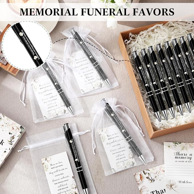 Engrowtic 202 Pcs Funeral Guest Book Funeral Favors Set for Memorial Service, Celebration of Life Guest Book 50 Memory Cards with Box 50 Memorial Prayer Cards 50 Ballpoint 50 Bags for Sympathy Gifts - Image 5