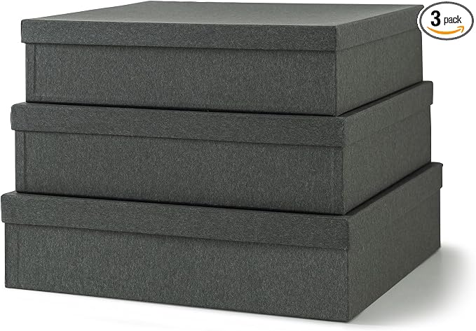 Soul & Lane - Black Kraft Decorative Storage Boxes with Lids, Set of 3 | Paper Document Storage Box Set for Photos, Pictures and Keepsakes, Cardboard Office Organizers for Stationery and Decor by SoulLane