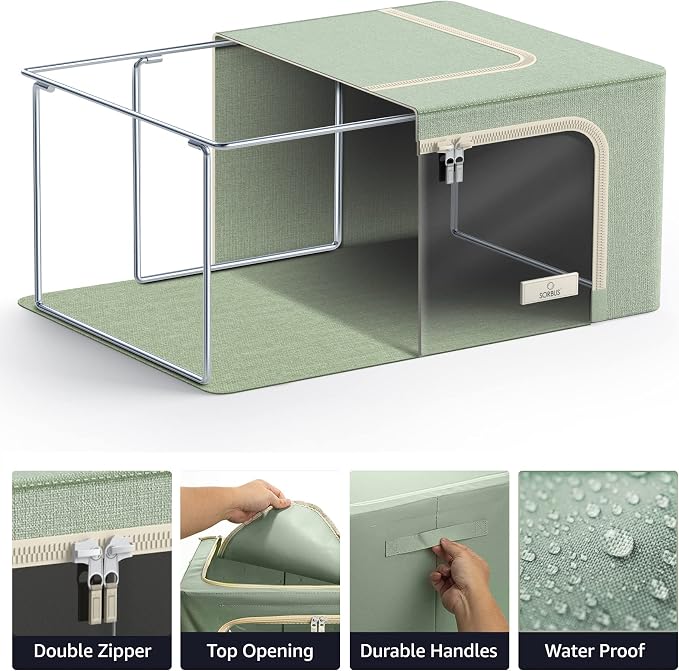 Sorbus Clothes Storage Bins, Clear Window & Handles (4 Pack, Teal) | Large foldable stackable boxes have easy-carry grips for bedding and linens in closets, bedrooms and laundry rooms. - Image 5