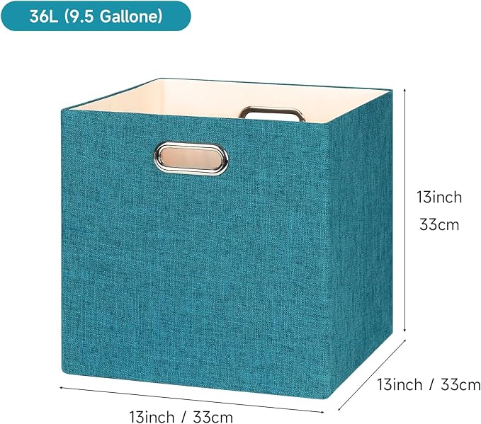 Posprica Collapsible Storage Bins,13×13 Foldable Storage Cube Boxes Fabric Drawer Fabric Storage Bins Vinyl Record Cubby Cubes with Handles for Bookcase, Closet, Shelf, Cabinet, 4 Pack - Image 2