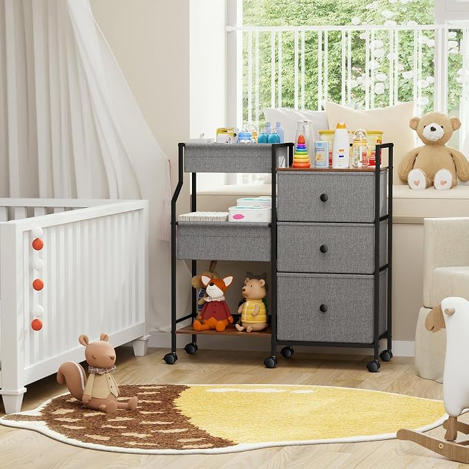 Modanais Baby Diaper Caddy Organizer Rolling Cart with Dividers and Drawers | 3 Tier Rolling Cart, Easy To Assemble, Mobile Utility Cart with Wheels for Nursery, Bedroom, Changing Table & Crib - Image 7