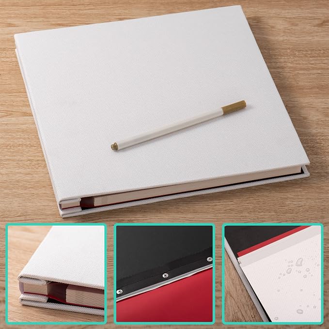 Large Photo Album Self Adhesive for 4x6 5x7 8x10 Pictures Magnetic Scrapbook Album 20 Sheets / 40 Pages Linen Cover DIY Photo Album with A Metallic Pen and and Plastic Board(White) - Image 6