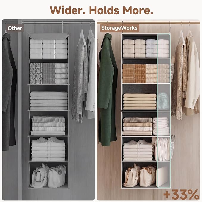 StorageWorks 6-Shelf Jumbo Closet Organizers, Two 3-Shelf Separable Hanging Shelves for Closet, 13" D x 15" W x 47 ¼"H，Gray - Image 9