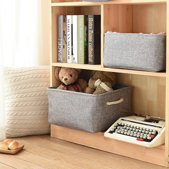 Large Storage Bins Basket, 2 Pack Grey Fabric Storage Cubes for Changing Table Nursery Livingroom Kidsroom Playroom Toy, Collapsible Storage Baskets for organizing Shelves Closet - Image 6