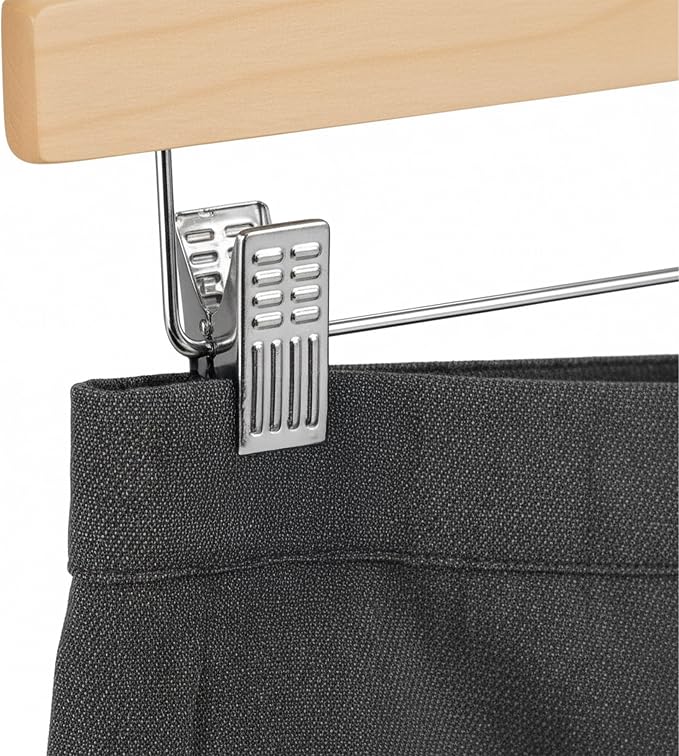 Relaxdays Wooden Pants Hangers Set of 12, Adjustable Clamps, 360° Swivel Hooks, 35.5 cm Wide - Image 5