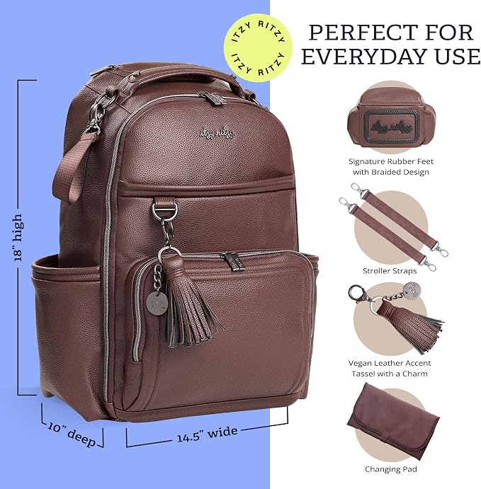 Itzy Ritzy Boss Plus Large Diaper Bag Backpack with 19 Pockets (Espresso) | Includes 2 Insulated Bottle Pockets, Changing Pad, Stroller Clips, Comfortable Padded Straps, Easy-to Clean, Travel-Ready - Image 3