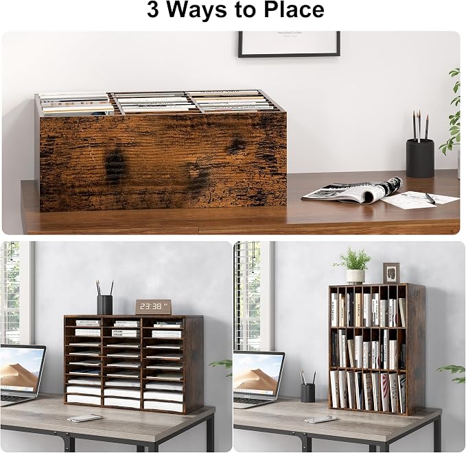 Alpeir Classroom Mailbox 27 Slots with Removable Shelves, Rustic Brown | Hold 13500 Sheets Paper, Heavy Duty, Easily Assemble, Teacher Student Organization, For Classroom, Office Home Countertop - Image 5