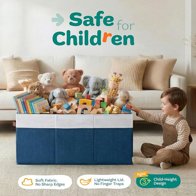 SoftOwl Extra Large Toy Storage Organizer with Lid - Sturdy, Collapsible Toy Chest Storage Box Design - Toys Bin with Dividers for Kids, Nursery, Bedroom, Playroom 37"x16"x14" - Image 3