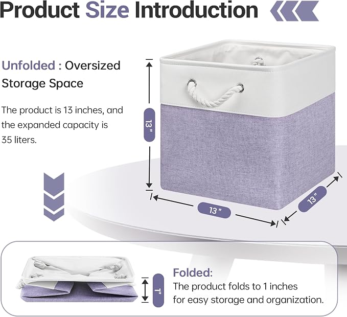 ECDYQXVU 13x13x13 Inch Storage Cube Bins Foldable Organizer Baskets 6 Pack | Soft Cotton Handles, Premium EVA Fabric, Hard Cardboard Bottom, Sturdy Metal Rim, Closet Shelf, Living Room, Bedroom, Laundry - Image 3
