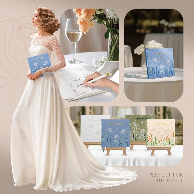 Embroidered Wedding Guest Book—The Perfect Polaroid Guest Book for Wedding Receptions, Birthdays, Baby Showers, and Special Events with 3 Photo Corner Stickers+ 3 DIY pens+1 Diamond Pen (Blue) - Image 6