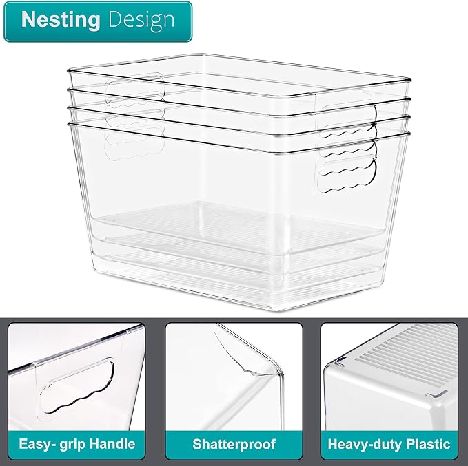 Clear Storage Bins with Lids, 10 Pack Large Stackable Clear Bins, Clear Storage Containers with Lids, Plastic Organizer Boxes for Pantry Storage, Kitchen Cabinets, Closet Organization, Bathroom - Image 6