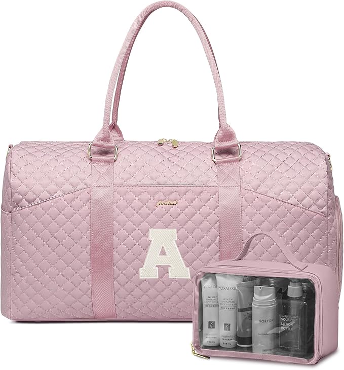 Women Weekender Travel Duffle Bag: Initial Duffel Overnight Bags with Shoe Compartment Large Carry on Tote with Toiletry Bag Weekend Traveling Yoga Gym Hospital Bag for Women with Wet Pocket Letter A by FOCDOD