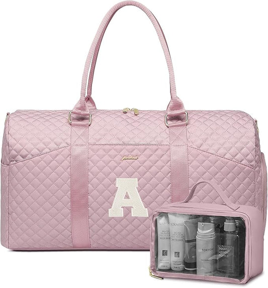 Women Weekender Travel Duffle Bag: Initial Duffel Overnight Bags with Shoe Compartment Large Carry on Tote with Toiletry Bag Weekend Traveling Yoga Gym Hospital Bag for Women with Wet Pocket Letter A by FOCDOD