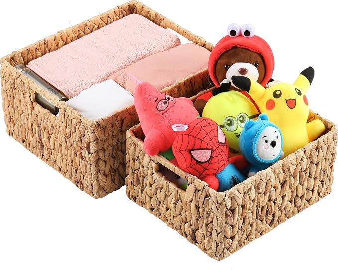 HOONEX Water Hyacinth Storage Baskets, Wicker Baskets for Organizing, Hand Woven Baskets with Carry Handles, Set of 2, Natural - Image 7