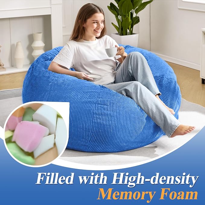 3FT Bean Bag Chair for Adults,3' Big Teardrop Beanbag with Filler | Beanbag Chair with Memory Foam Filled,Bean Bags with Handy Handle&Machine Washable Cover for Living Room,Bedroom-Blue - Image 4