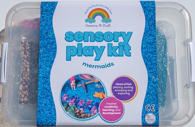 Mermaid Sensory Bin Kit for Kids | Blue Rice, Pinto Beans, Mermaids, Gems, Shells & Treasure Chest – Ocean-Themed Sensory Play with Storage Bin - Image 9