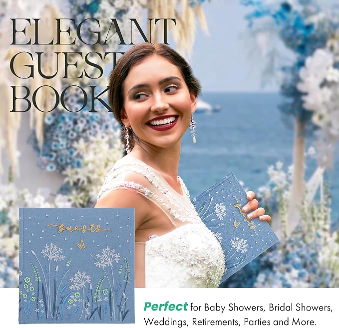 Embroidered Wedding Guest Book—The Perfect Polaroid Guest Book for Wedding Receptions, Birthdays, Baby Showers, and Special Events with 3 Photo Corner Stickers+ 3 DIY pens+1 Diamond Pen (Blue) - Image 5