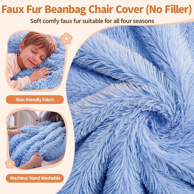 Stuffed Animal Storage Bean Bag Chair Cover, Soft Bean Bag Cover | Fluffy Faux Fur Stuffed Animal Storage Chair, Non-Slip Bottom, Fill with Plush Toys or Blankets, for Kids Teens Adults Girls - Image 4