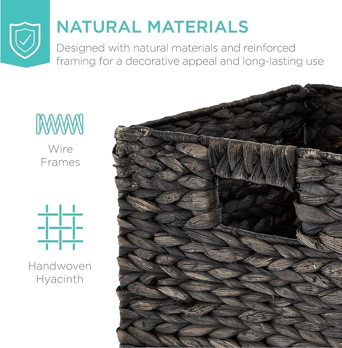 Best Choice Products 10.5x10.5in Pack of 5 Cube Storage Baskets, Water Hyacinth Multipurpose Collapsible Organizers, Handwoven Laundry Totes for Laundry, Living Room, Kids Room & Nursery - Black - Image 4