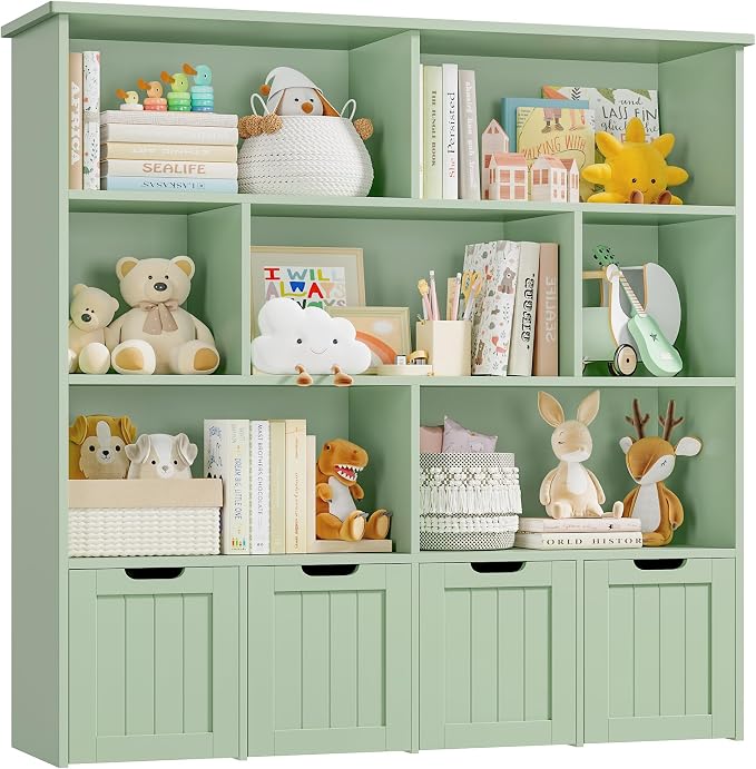Toy Storage Organizer with Movable Drawer Toy Organizer for Kids | Kids Bookshelf and Toy Chest Storage with Hidden Wheels, Toy Organizers and Toy Storage for Playroom, Green by finetones