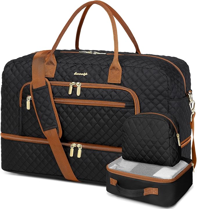 Large Women Travel Duffle Bag, Weekender Bags for Women with Shoe Compartment, Carry on Overnight Bag with Toiletry Bag, Gym Duffel Bag with Wet Pocket, Hospital Bags for Labor and Delivery 3 PCS Set by LUOCIP