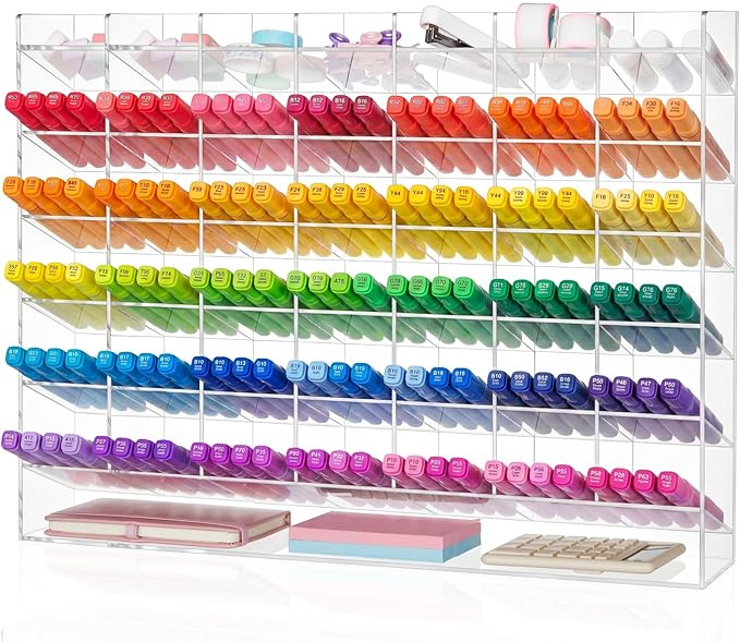 MotiMind Acrylic Pen Organizer Storage for 520 Markers Vertical Marker Organizer Acrylic Pen Display Holder for Office Desk Desktop Stationery Pencil Storage, Clear, 21 x 4 x 14.5 by MotiMind