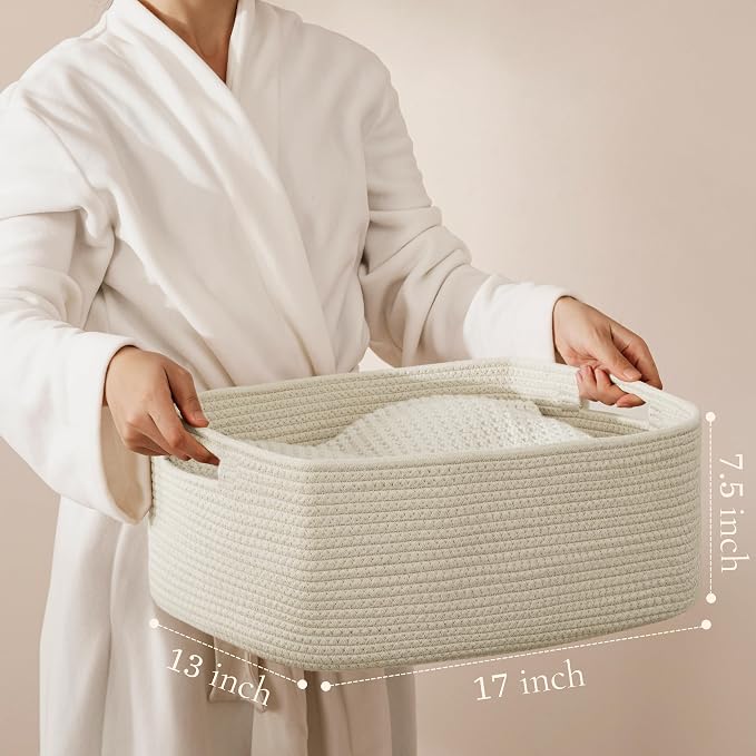 2 Pack Storage Baskets for Organizing, Large Woven Storage Basket, Beige | 17"Lx13"Wx7.5"H, Cotton Rope Basket, Toy Storage, Cube Shelf, Closet Shelf Organizer, Clothes Storage, Home Decor - Image 2