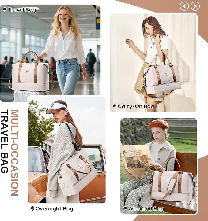 Weekender Bags for Women, Personal Item Travel Bag with Shoes Compartment | Vacuum Overnight Travel Duffel Bag with Air Pump & Compression Pocket - Image 9