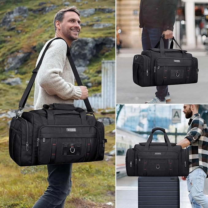 WITZMAN Duffle Bag for Men Large 49L Convertible Nylon Travel Sports Bag | With Shoe Compartment and Dry-wet Pocket, Fits 16" Laptop, Carry On, For Gym, Weekender, Overnight Trips, B719 Black - Image 2