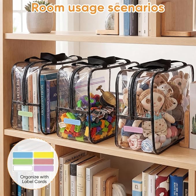 Clear Toy Storage Bags, 10-Pack PVC Organizer Bags with Labels | Reusable PVC bags with zipper, label and manual pockets for blocks, board games, puzzles, books, classrooms and travel - Image 6