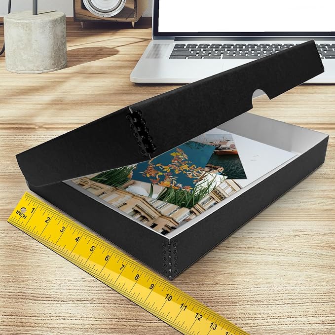 Golden State Art, Clamshell Archival Folio Storage Box 9x12 Inch, Black | Acid-Free Photo Box with Metal Edge Corner, Preserve And Store Paper Documents Cards Prints Arts and Crafts DIY Projects - Image 3