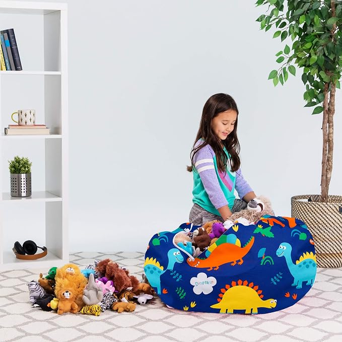 Posh Stuffable Kids Stuffed Animal Storage Bean Bag Chair Cover - Childrens Toy Organizer, Large-38 - Canvas Dinos on Blue - Image 5