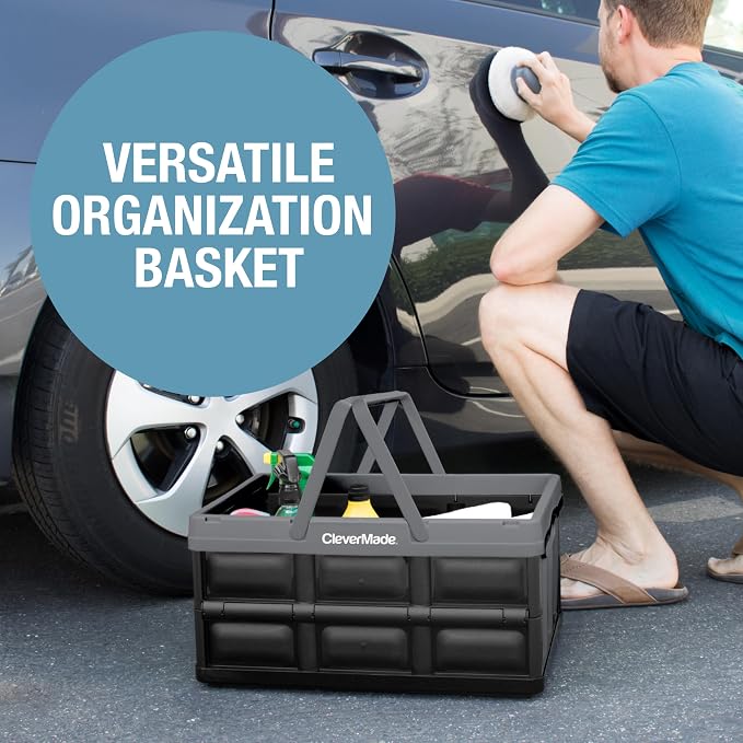 CleverMade Collapsible Shopping Basket, 32L Storage Crate, 1 Pack, Stone | Carry Bigger Grocery Hauls with Confidence | Rigid Walls Hold 35 lb, While Top and Side Handles Balance the Load - Image 5
