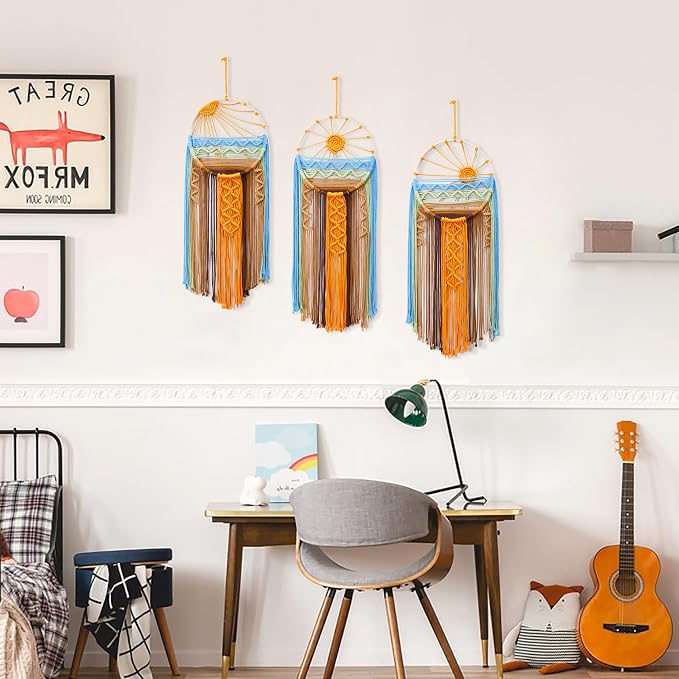 Artilady 3 Pack Macrame Wall Hanging Tapestry, Boho Sun Art Dream Catcher | Large Tapestry, Handmade Woven, Farmhouse Rustic, Colorful Sun Wall Art Set, Bedroom Living Room Entryway Home Decor - Image 7