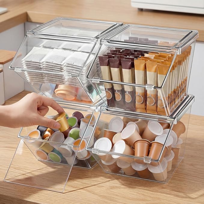 Yerliker 20 Pcs Clear Plastic Storage Bins with Lids Large Stackable Pantry Storage Organizer Bins Kitchen Organization Cabinet Organizers Ideal Containers for Fridge, Kitchen, Cabinets (Clear) - Image 2