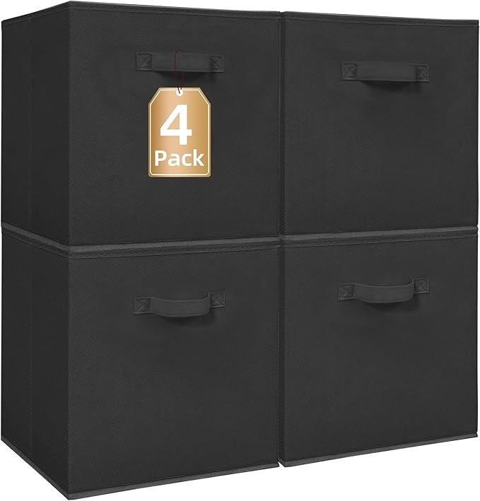 STORAGE MANIAC Storage Cubes, 13 Inch Collapsible Storage Bins with Handles, 4 Pack Fabric Foldable Bins for Organization, Durable Storage Bins for Closet, Shelves, Offices, 4-Pack Black by STORAGEMANIAC