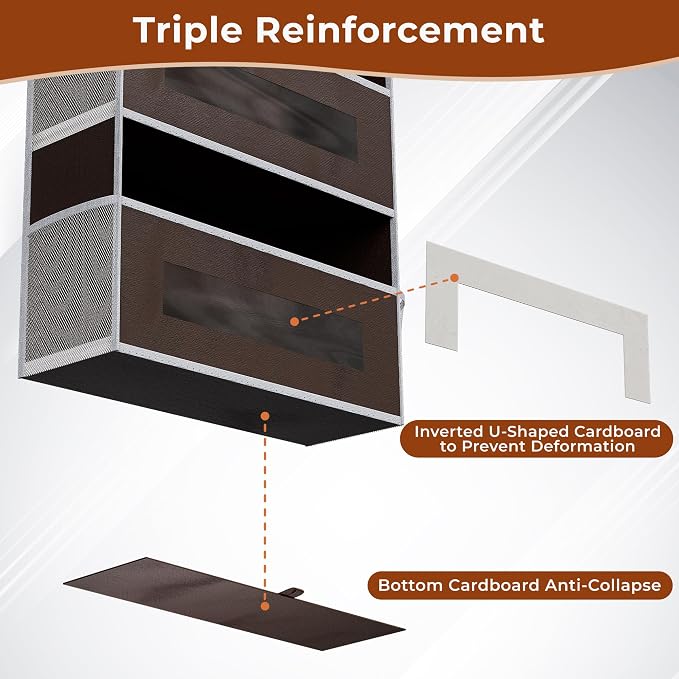 2 Pack 5 Tier Over The Door Organizer Space-Saving Storage for Any Room | Brown Hanging Closet Organizer with 10 Mesh Pockets and Clear Windows, Closet Organizers and Storage for Bathroom, Bedroom - Image 3