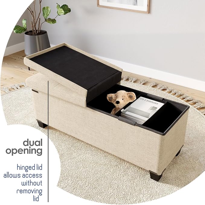 Storage Ottoman Bench with Bins, 43-in Storage Bench for Bedroom End of Bed, Folding Foot Rest Ottoman for Living Room Max 660lbs, Fabric Ottomans, Beige - Image 8