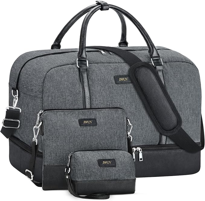 Weekender Bags for Women, 21" Travel Duffle Bag with Shoe Compartment | 3PCS Carry On Overnight Large Duffel Bag with Crossbody Bag and Toiletry Bag for Weekend Travel Gym Hospital Business Trip by IBFUN