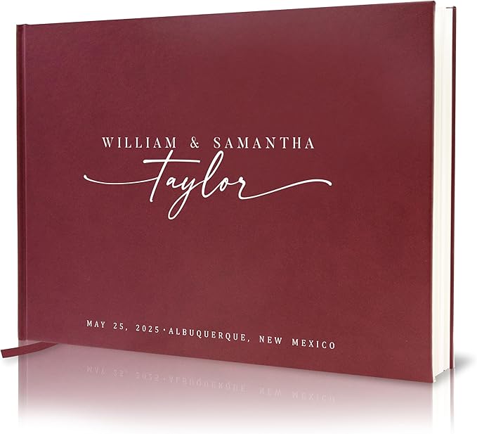Personalized Guest Book - 11.5" x 8.5" Custom Bride & Groom Names with Bookmark and Hard Cover 140 GSM Blank Pages, for Weddings Guest Book, Engagements, Birthdays, Special Events, Wine by ModernAlbumDesigns